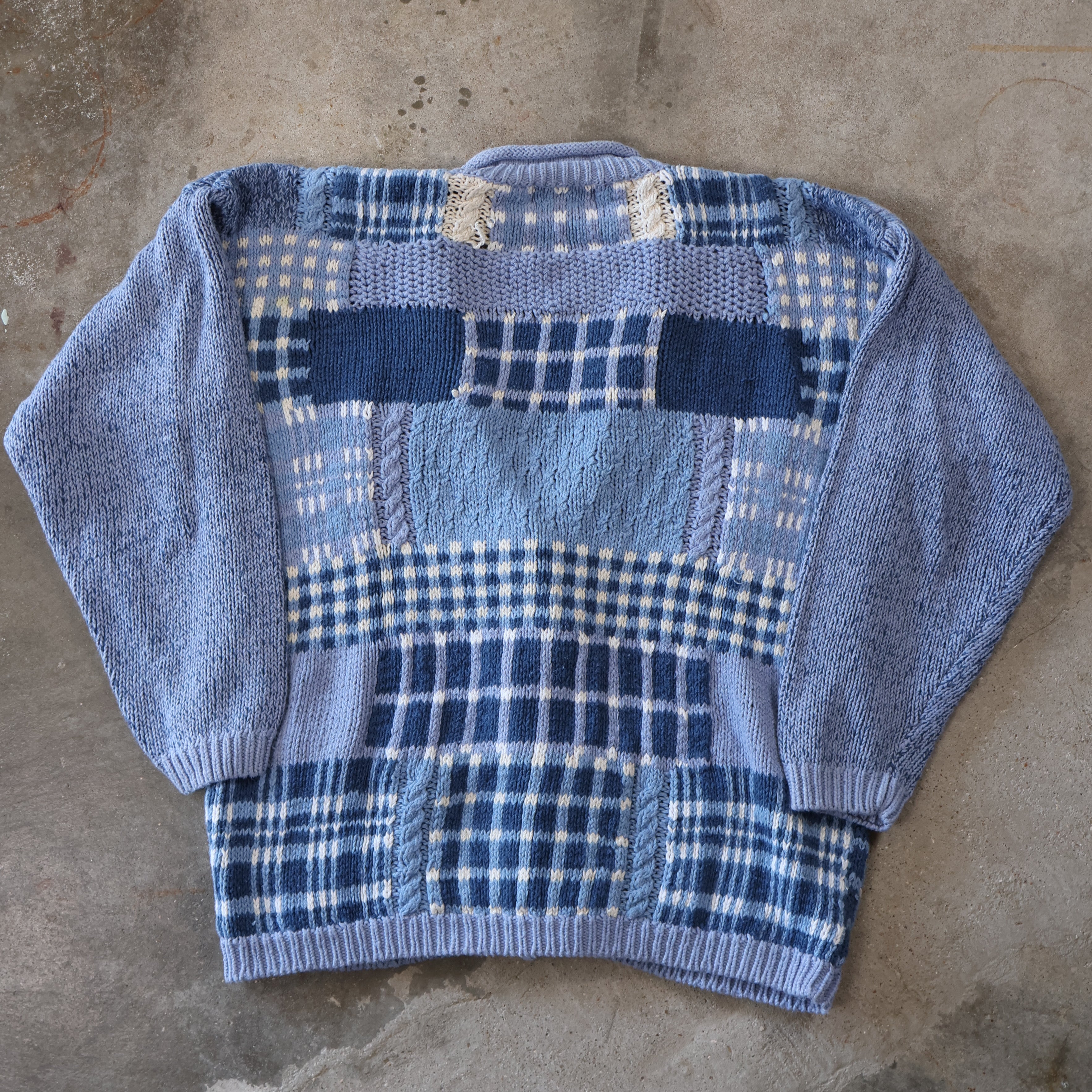 Blue Patterned Eddie Bauer Knit Cardigan 90s (Medium)