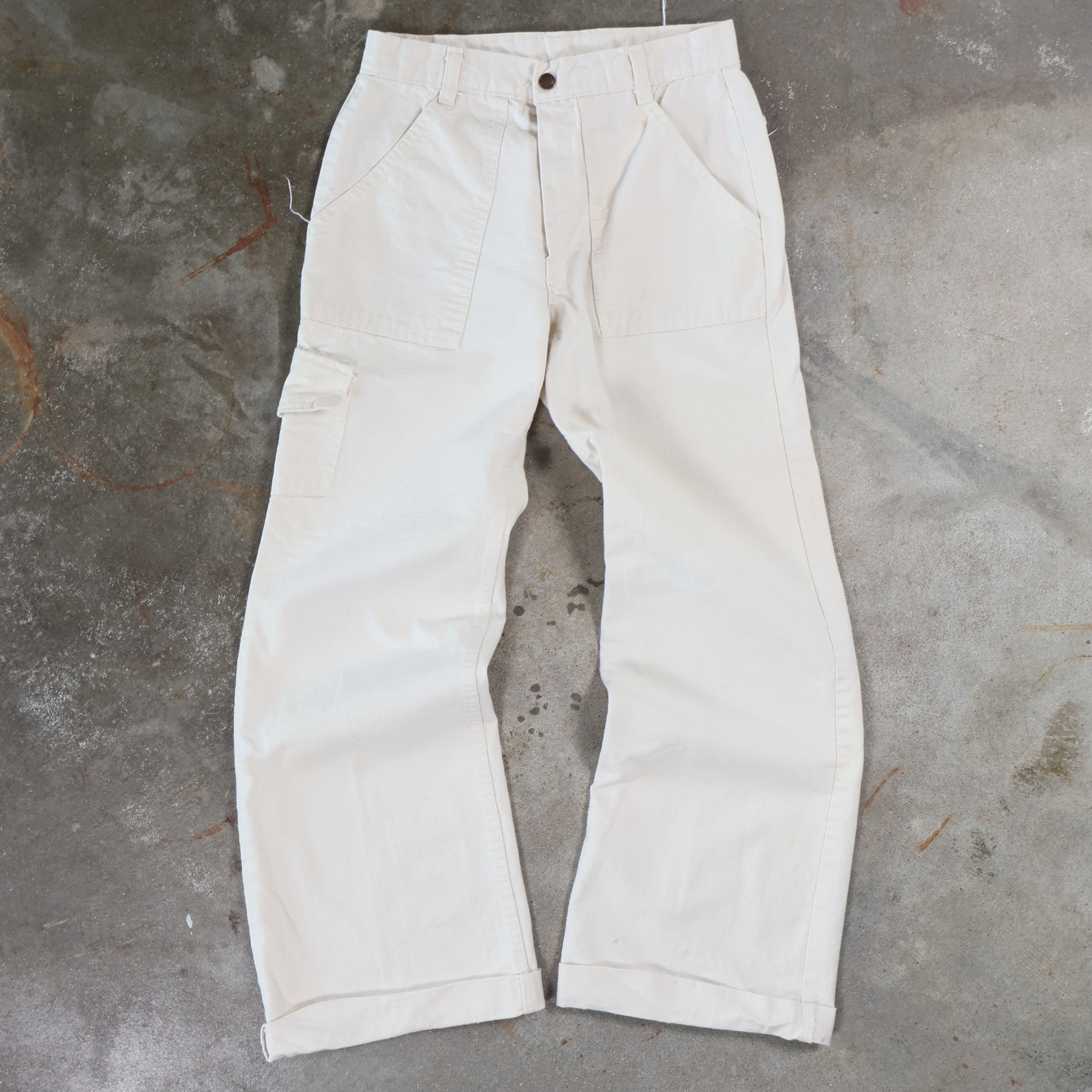 Off White Canvas Single Cargo Pants 70s (26")