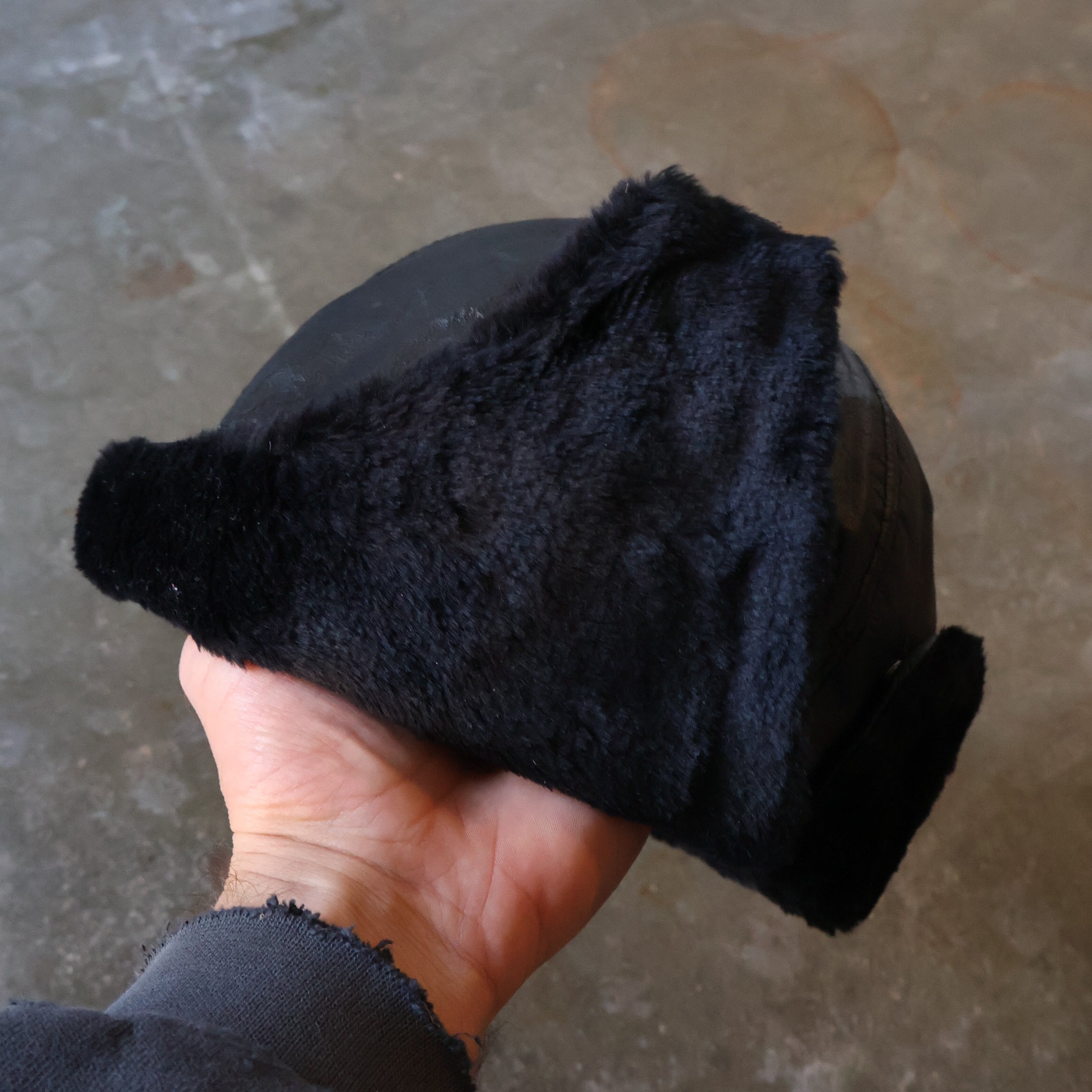 Black Leather Aviator Hat 90s