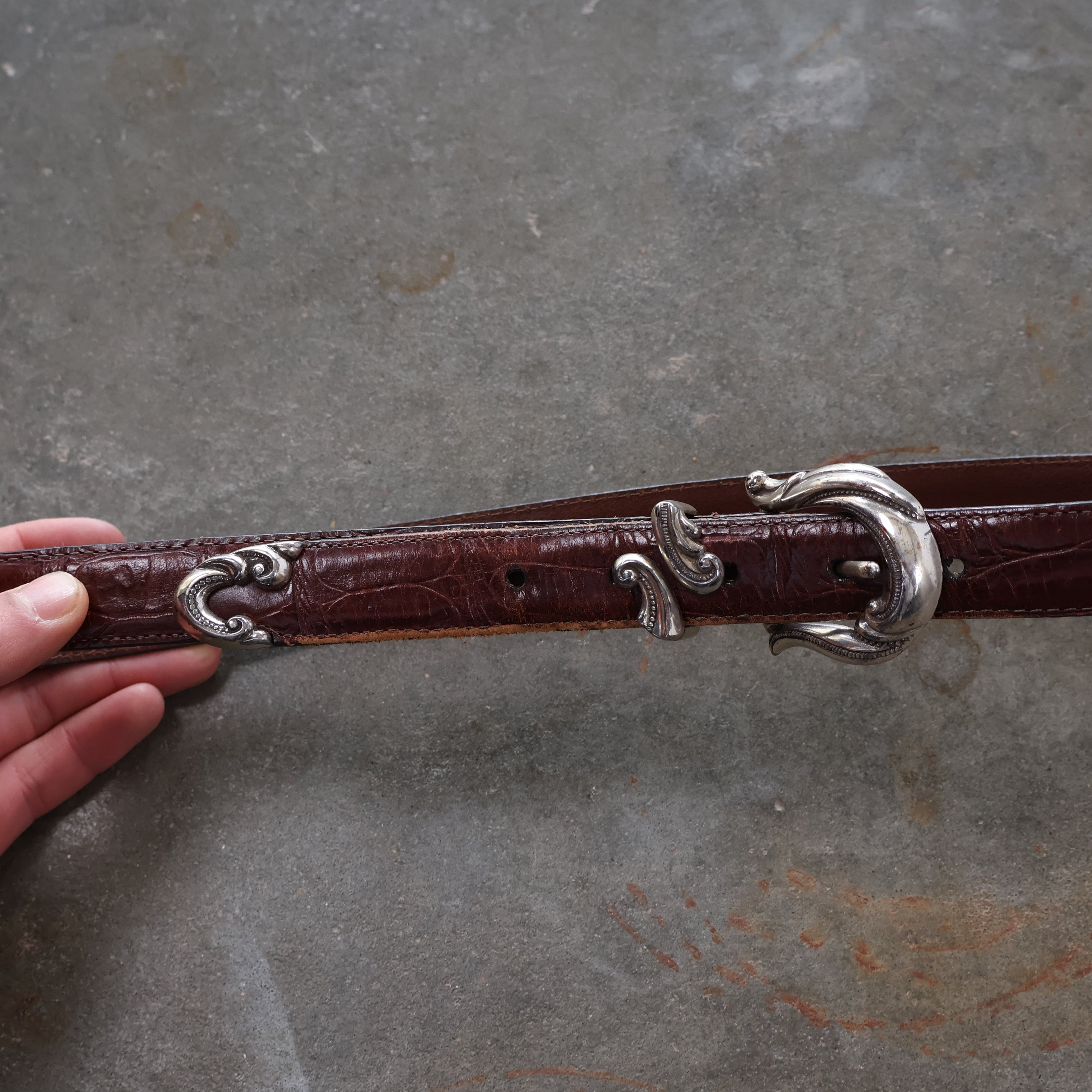 Brown Leather Belt with Metal Details