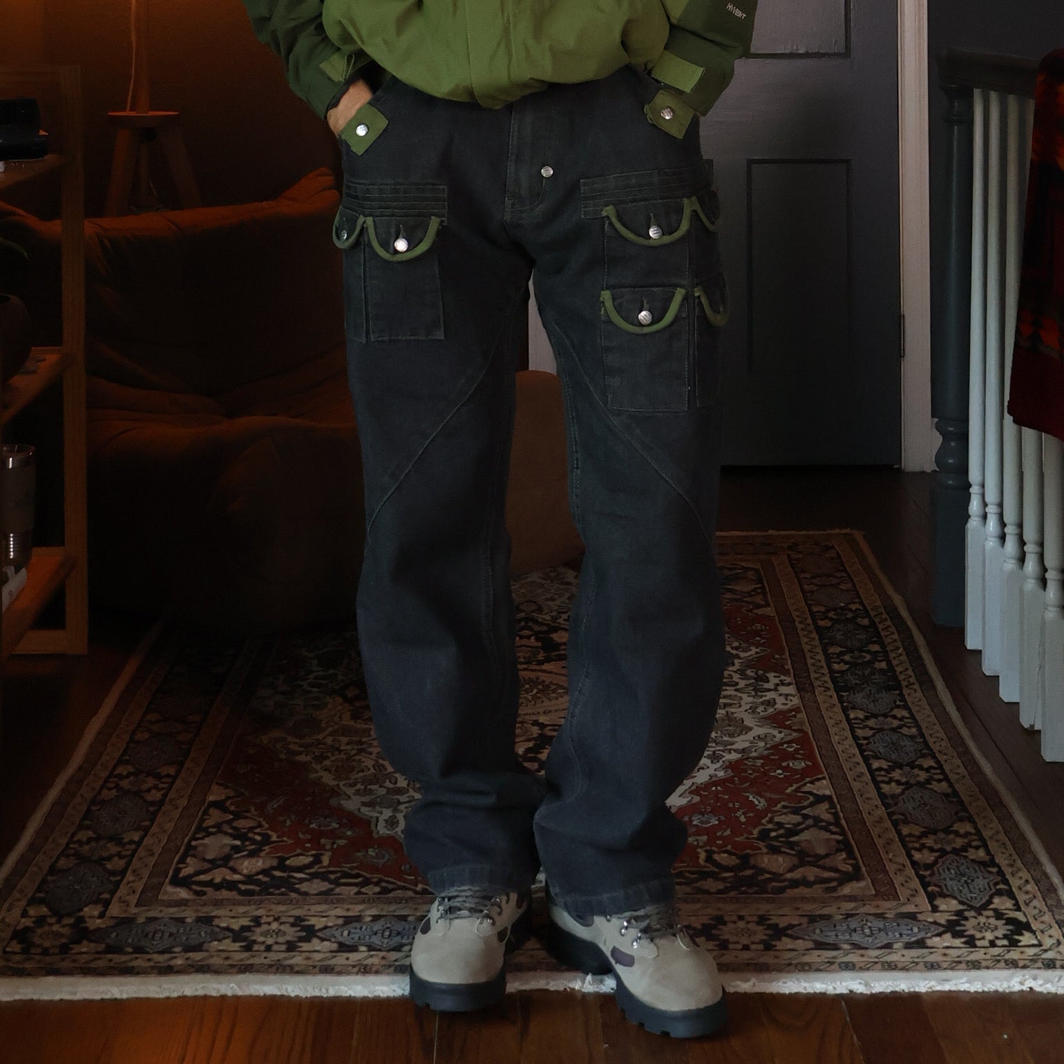 Y2K "Evolution in Design" Black Denim Cargo Pants (34")