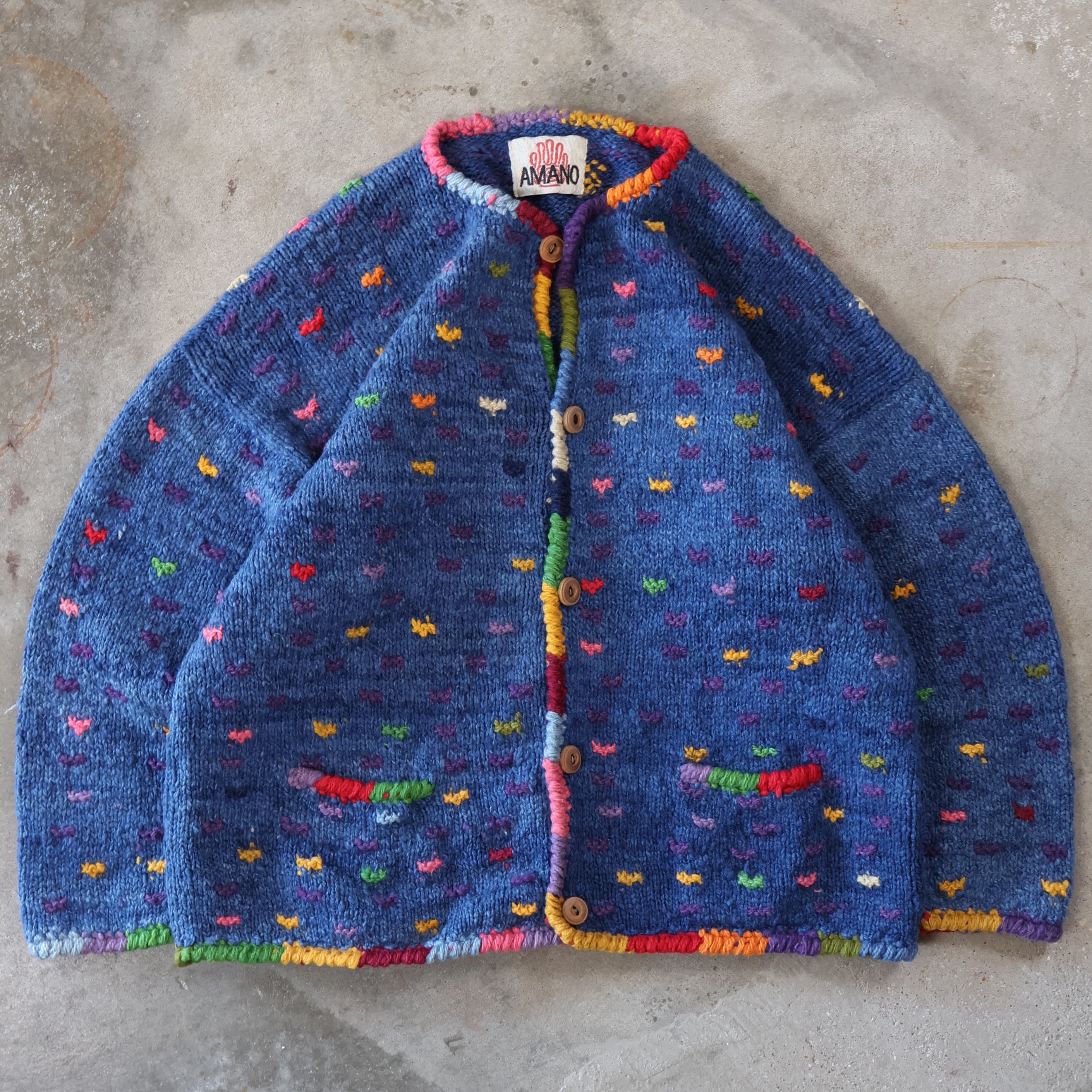 Hand Knit Mixed Pattern Wool Sweater 90s (XL)