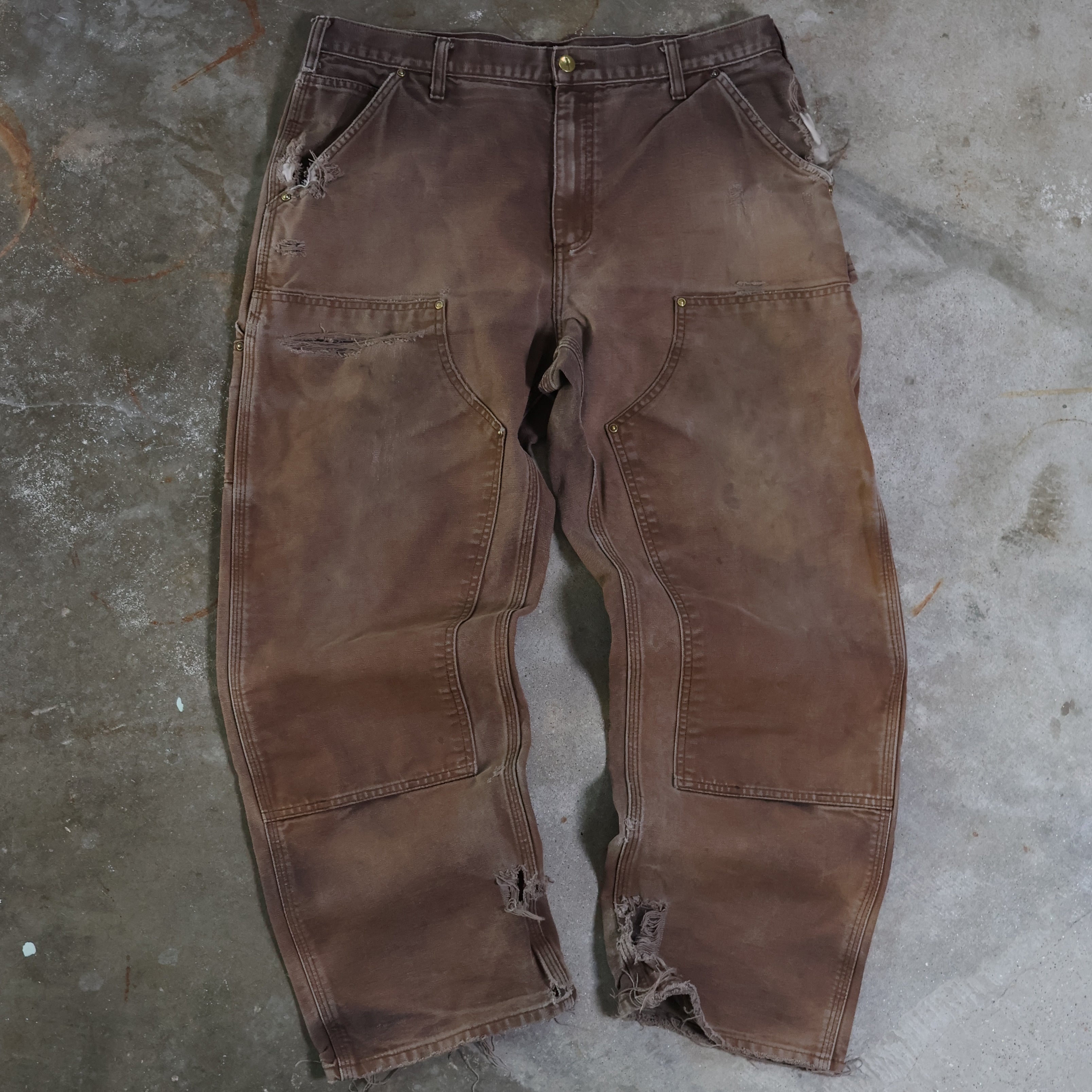 Faded Brown Distressed Carhartt Double Knees (35")