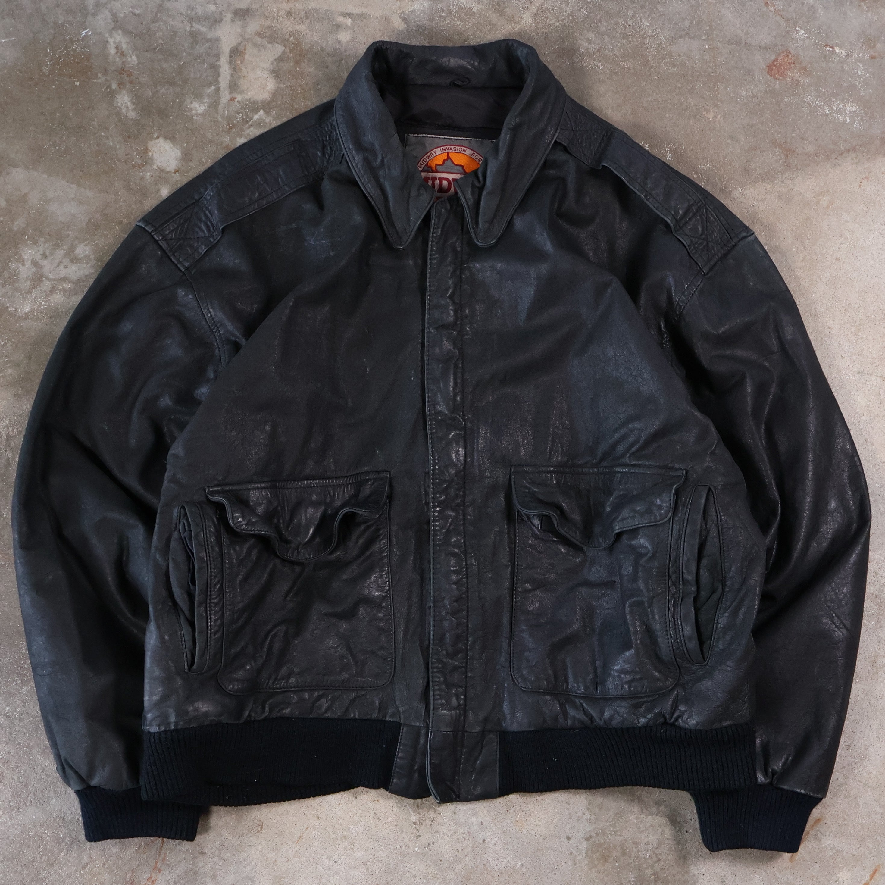 Black Genuine Leather Bomber Jacket 90s (Medium)