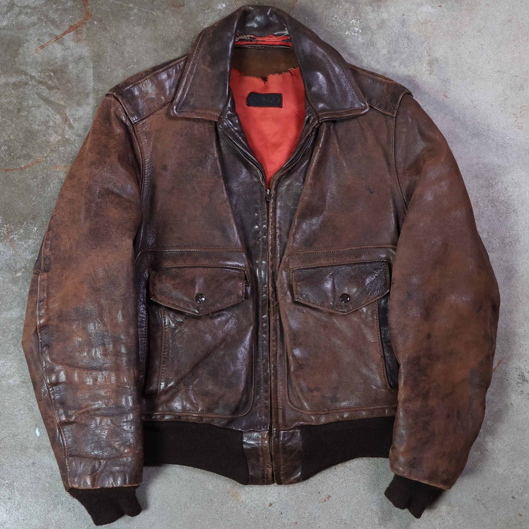 Brown Leather Aviator Jacket 70/80s (Large)