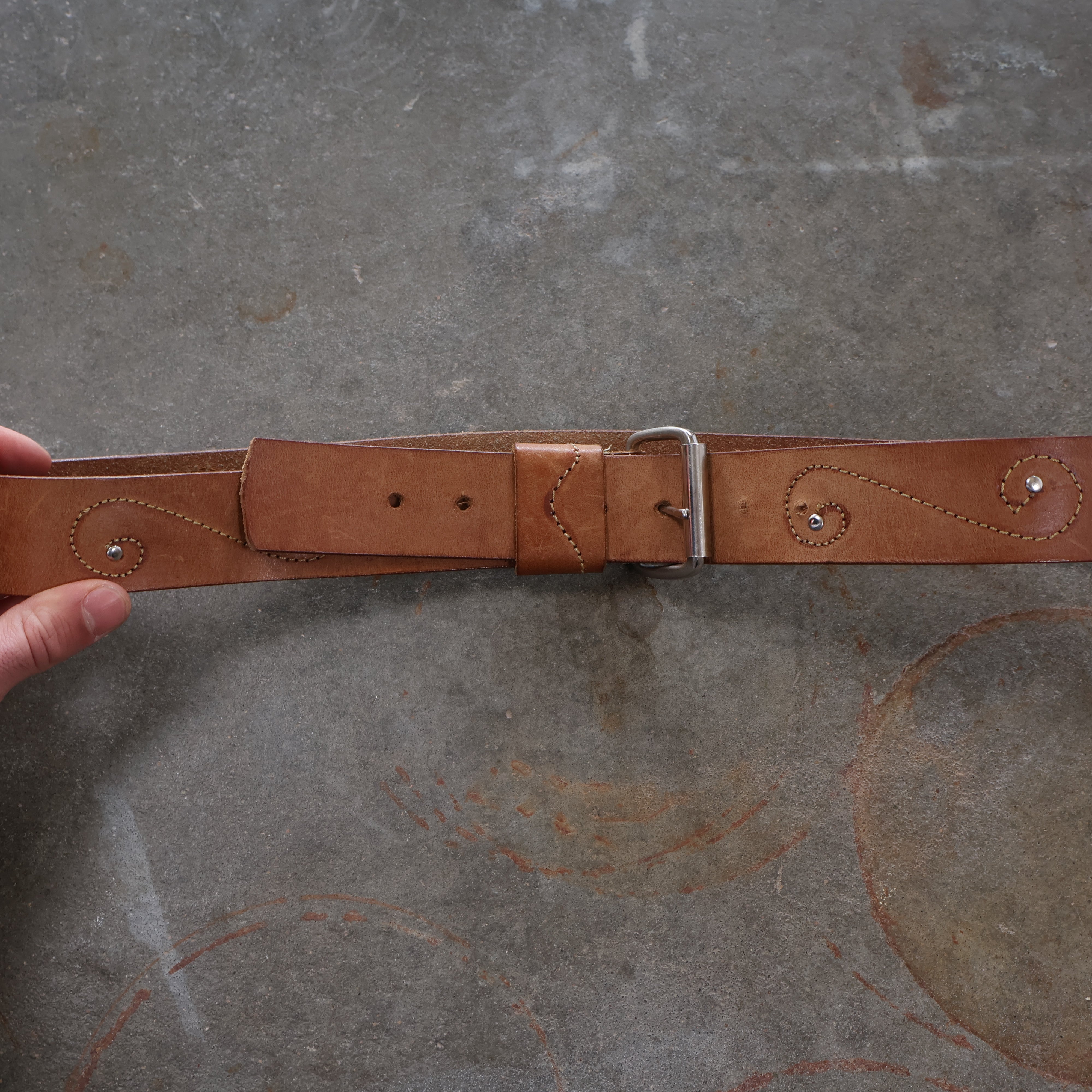 Tan Studded Genuine Leather Belt