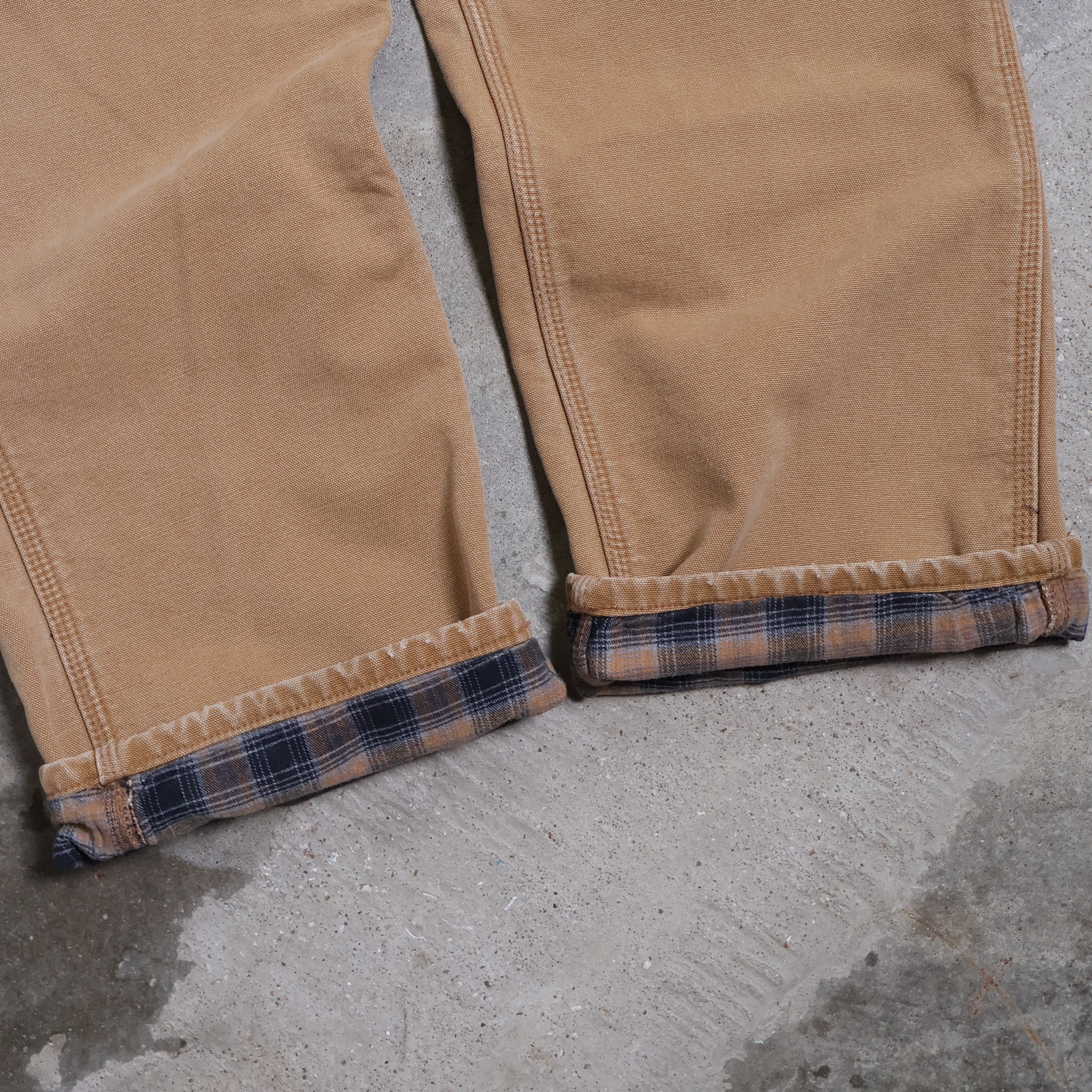 Tan Carhartt Flannel Lined Canvas Carpenter Pants (30")