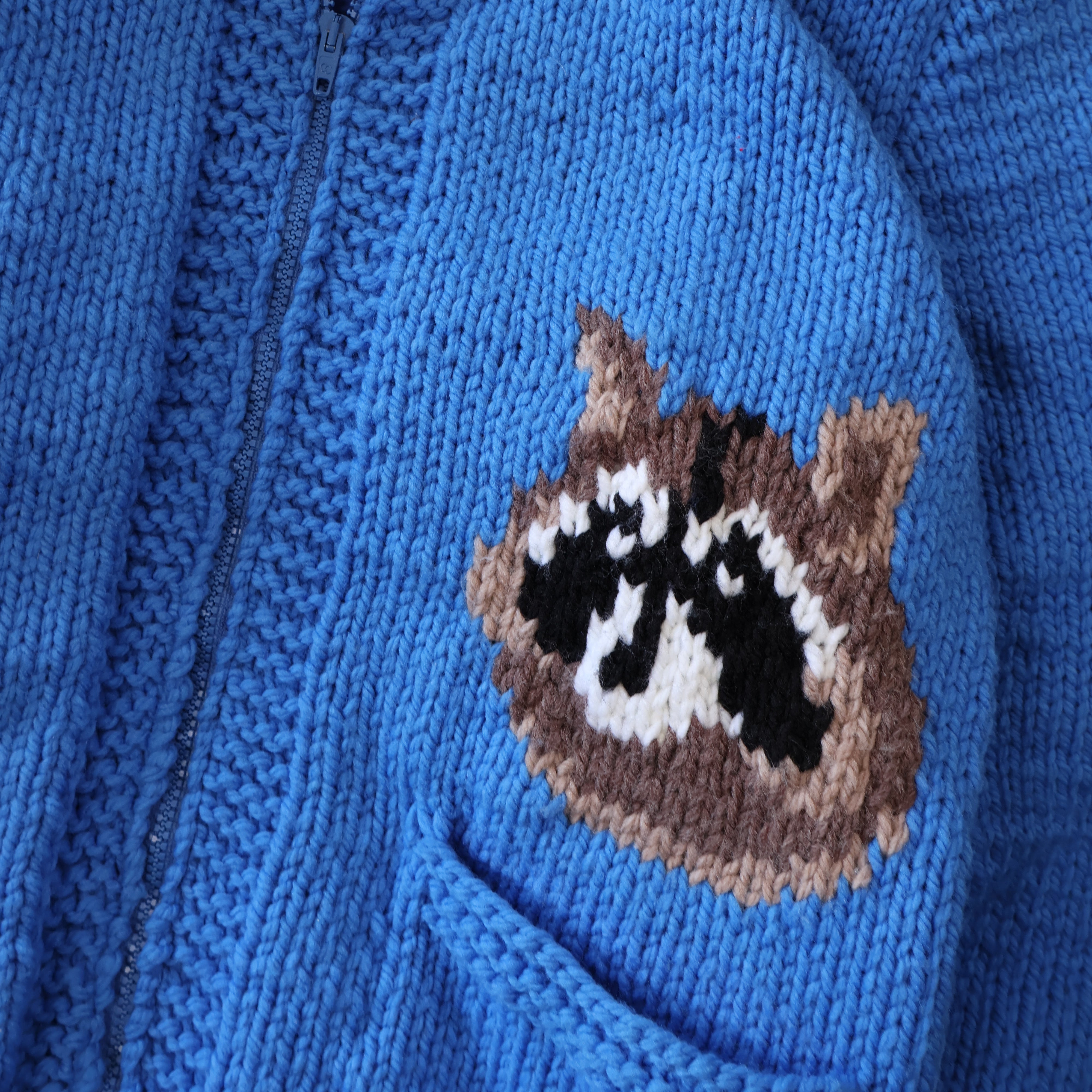 Raccoon Print Knit Cowichan 60s Jacket (XL)