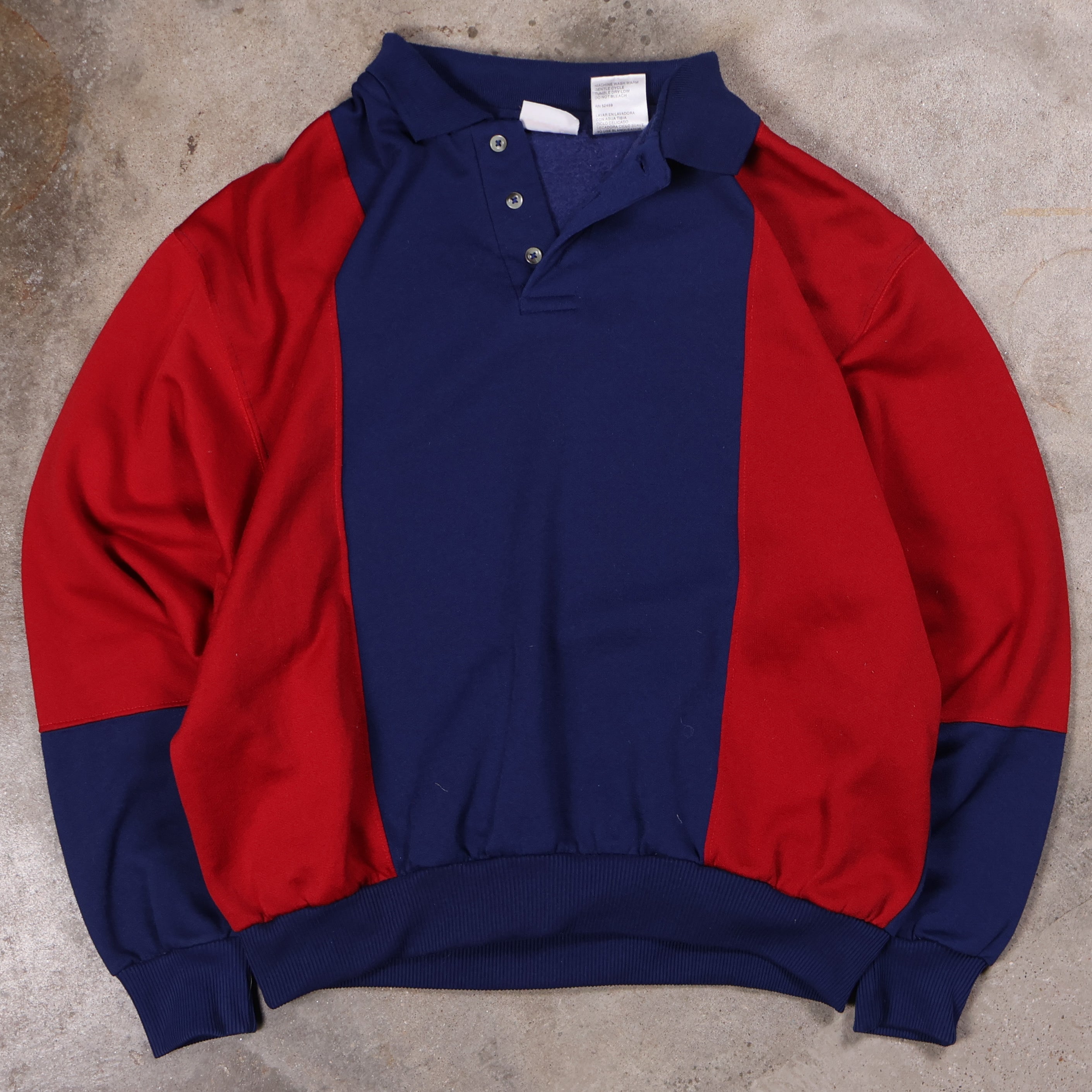 Red/Navy Colorblocked Button-Up Sweatshirt 90s (Large)