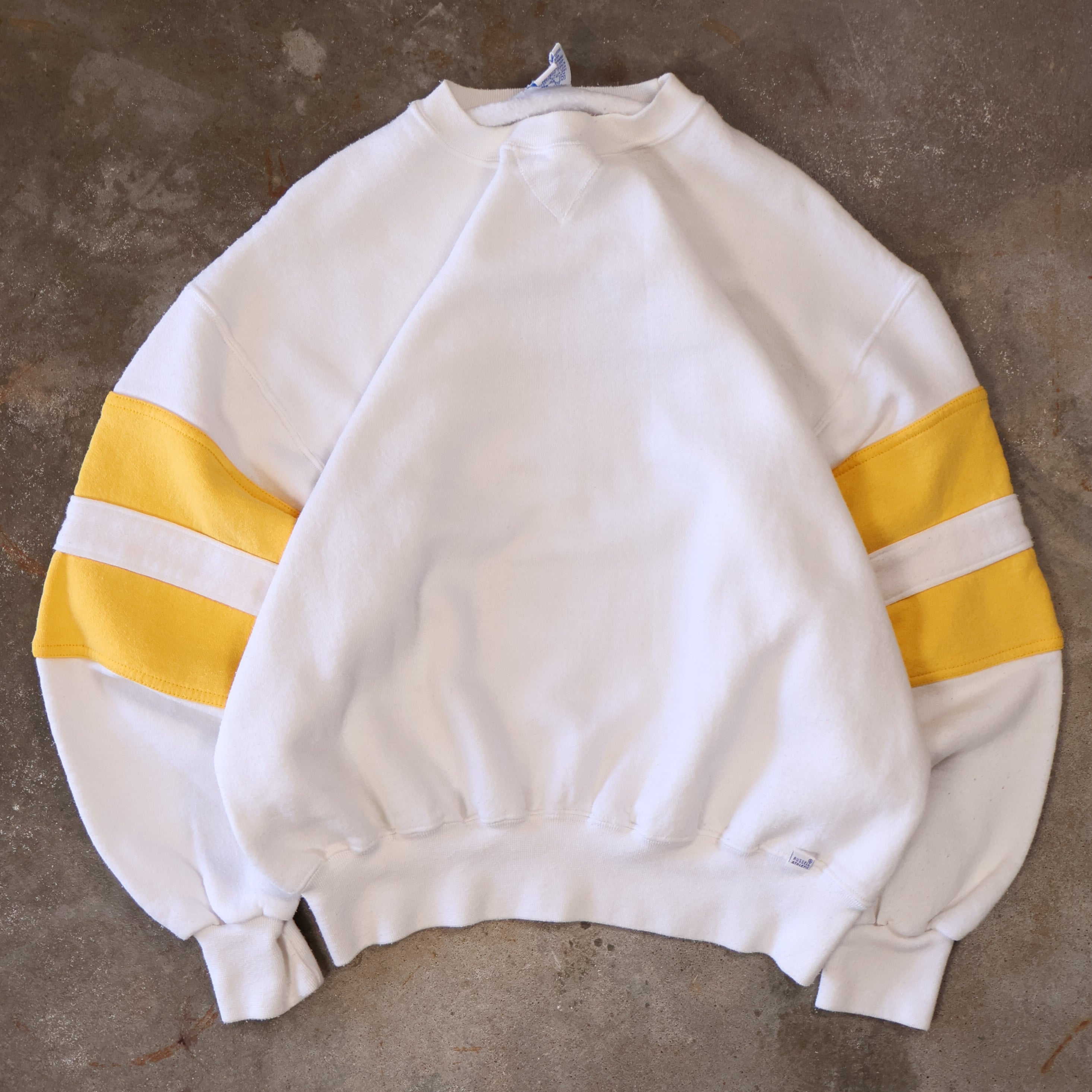 White Russell with Yellow Stripes Sweatshirt 90s (XL)