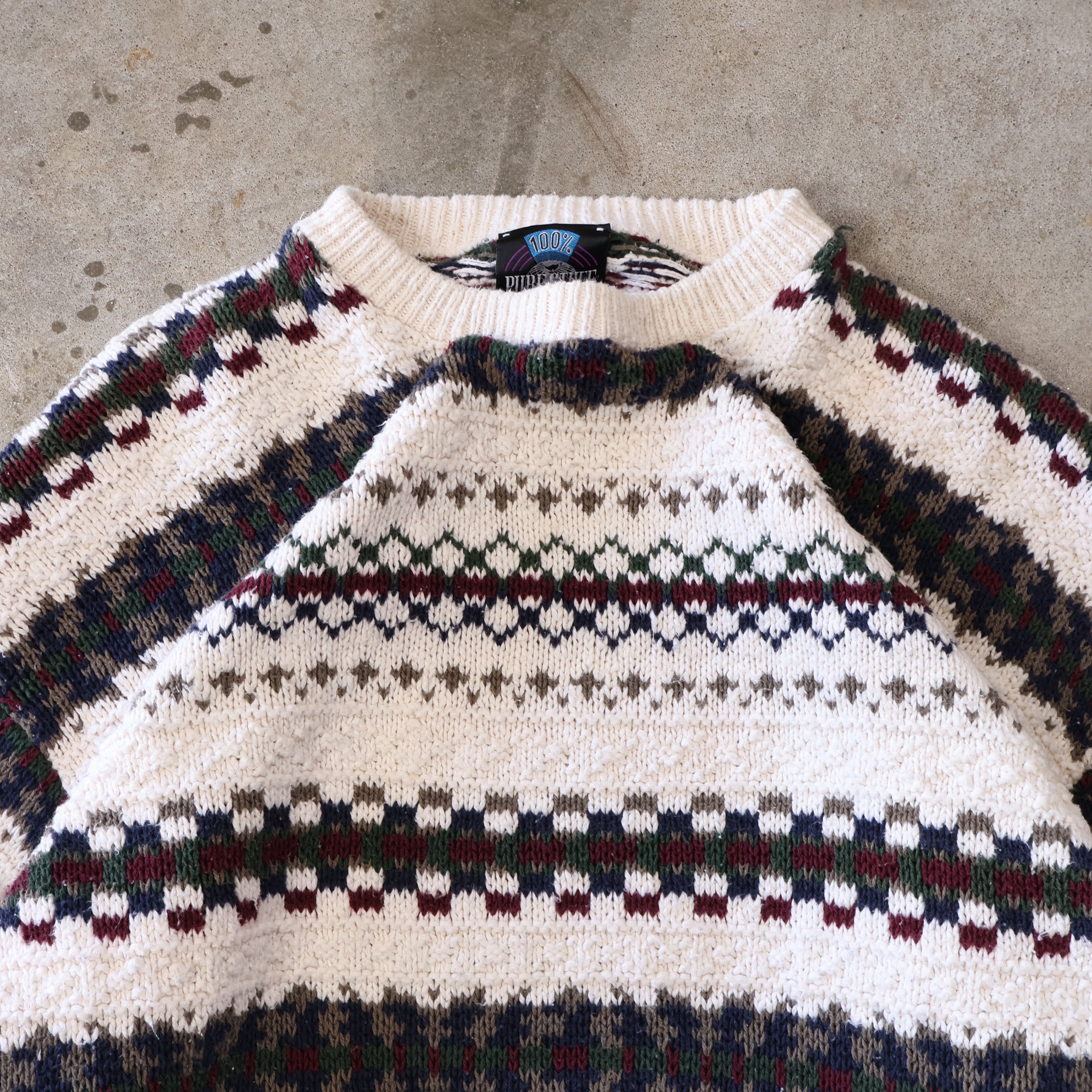 White Patterned Knit Sweater 90s (XL)