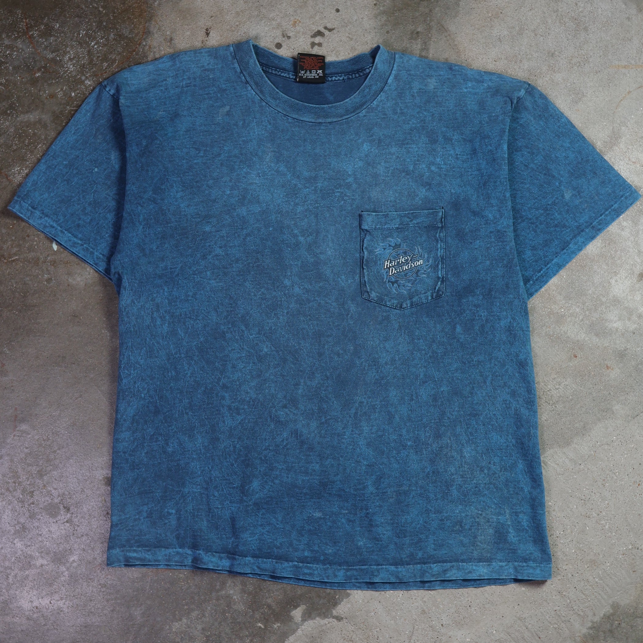 Harley Davidson Blue Marble Pocket T-Shirt 90s (XL)