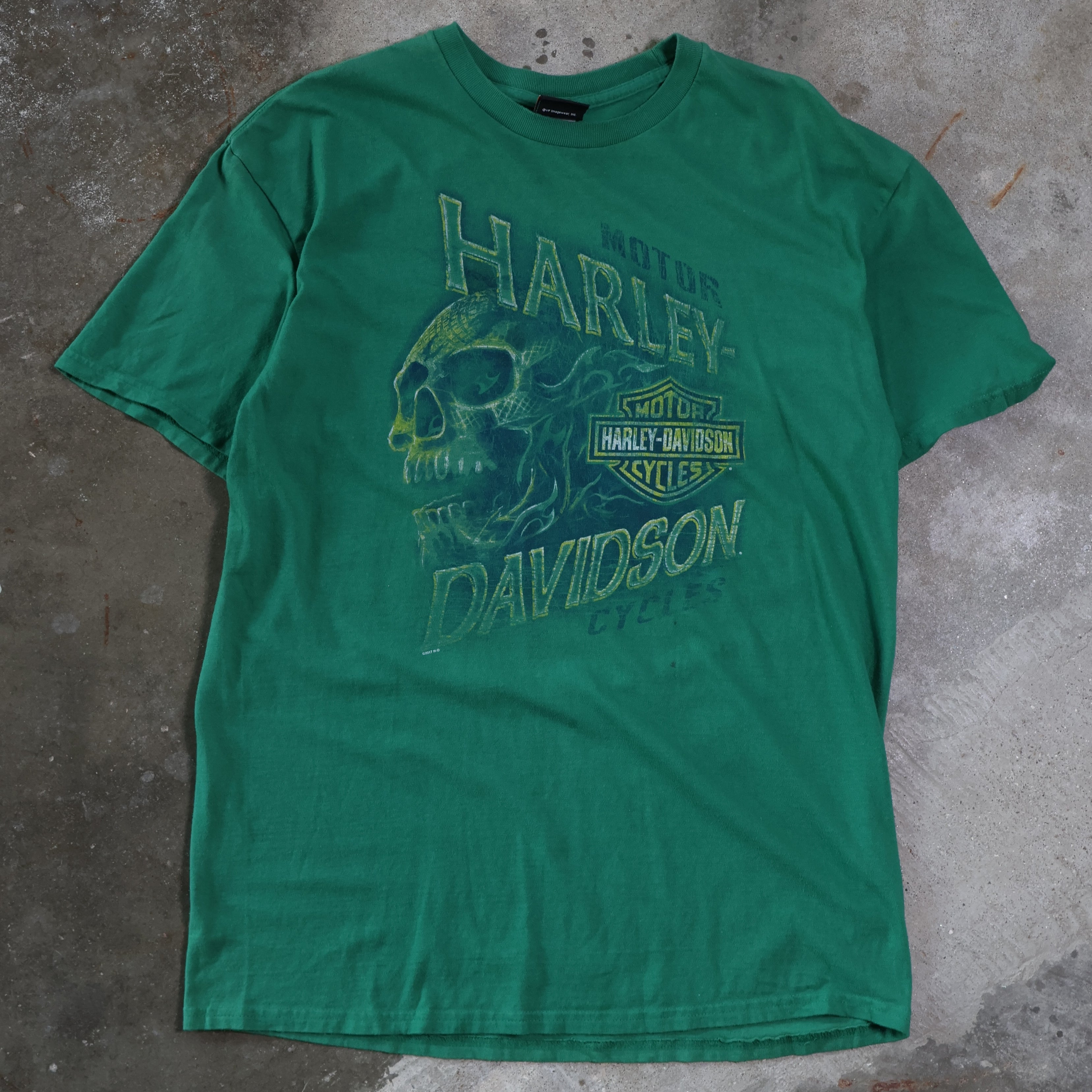 Green Harley Davidson Skull T-Shirt 00s (XL)