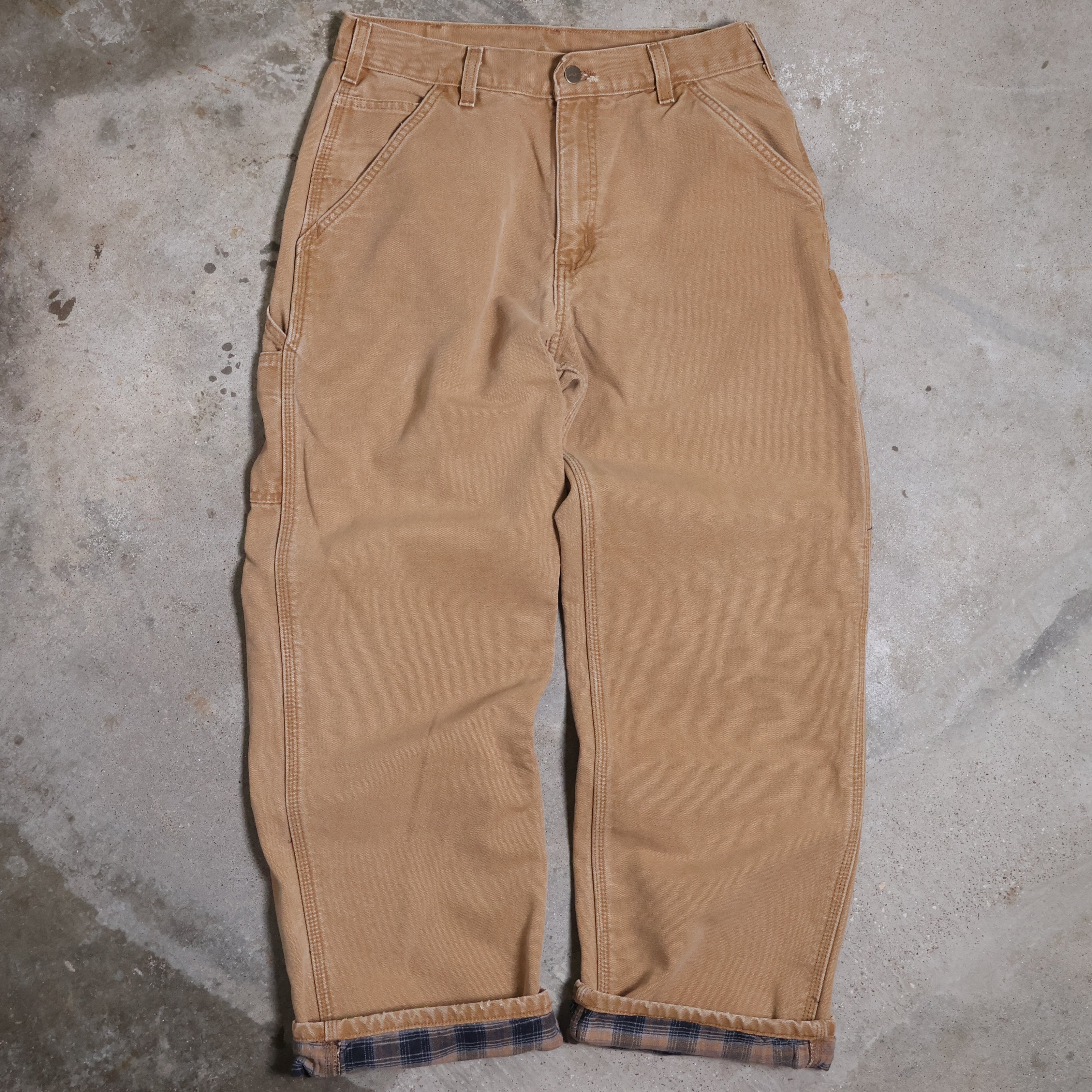 Tan Carhartt Flannel Lined Canvas Carpenter Pants (30")