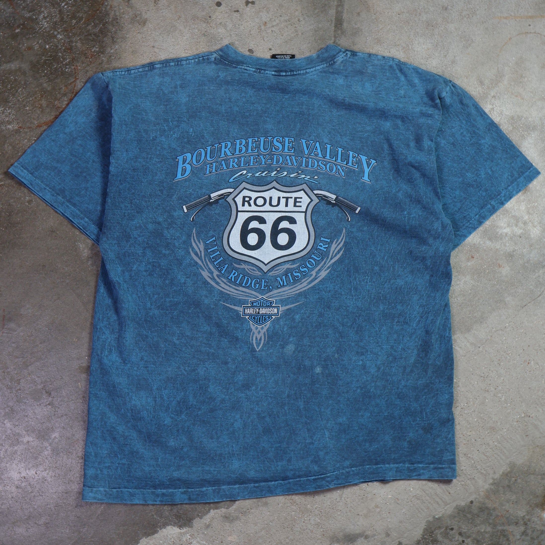 Harley Davidson Blue Marble Pocket T-Shirt 90s (XL)