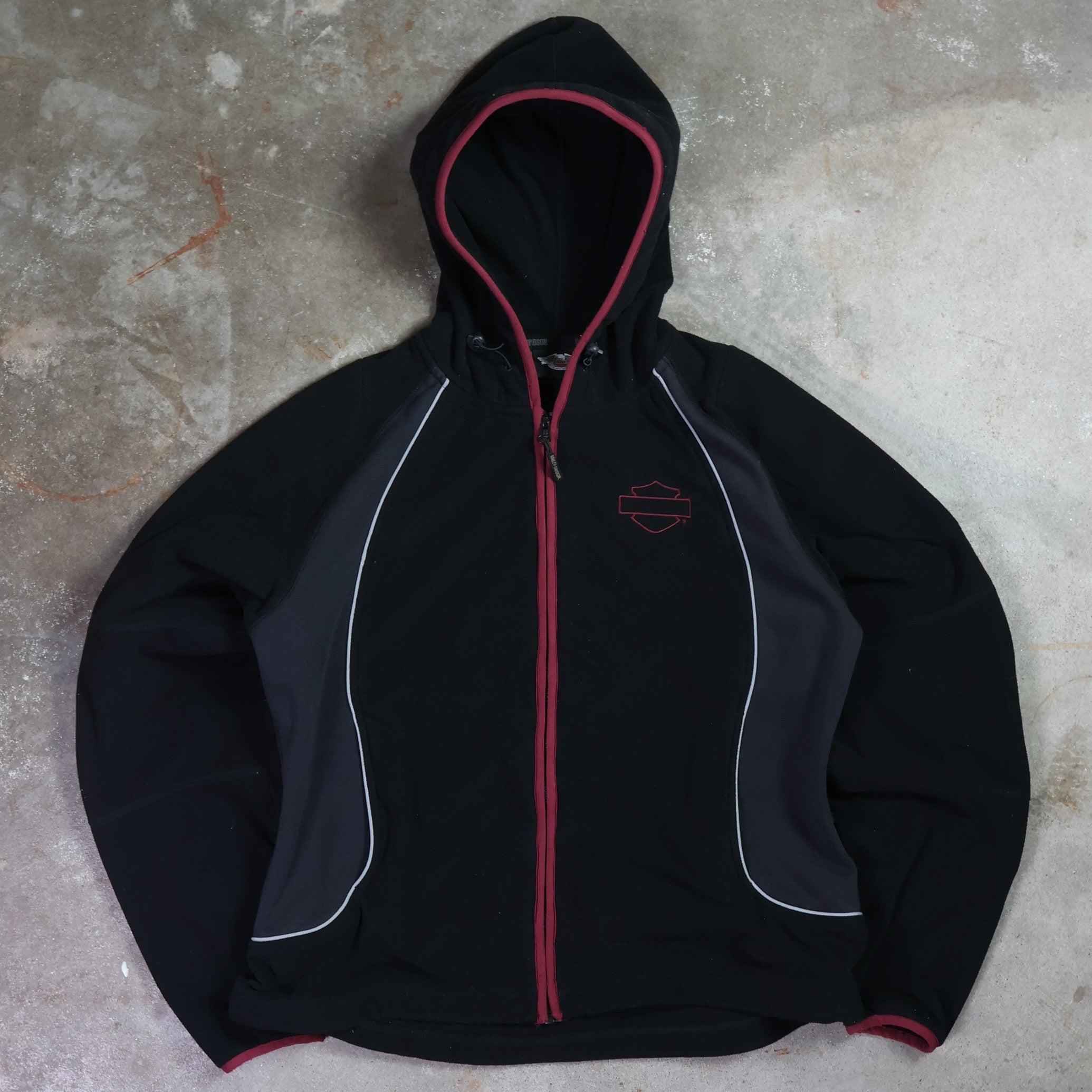 Black Harley Davidson Fleece Zip-Up Hoodie 90s (Medium)