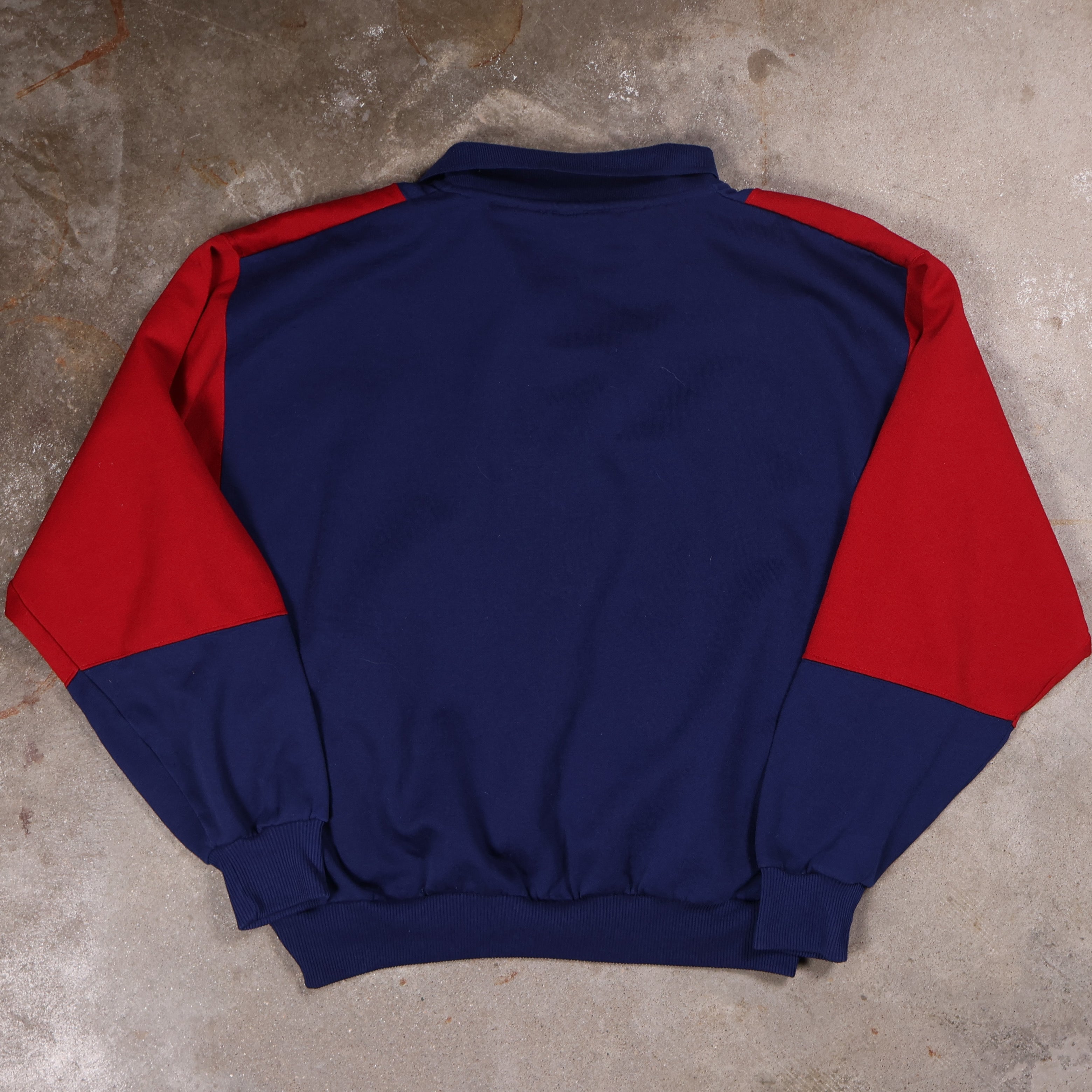 Red/Navy Colorblocked Button-Up Sweatshirt 90s (Large)