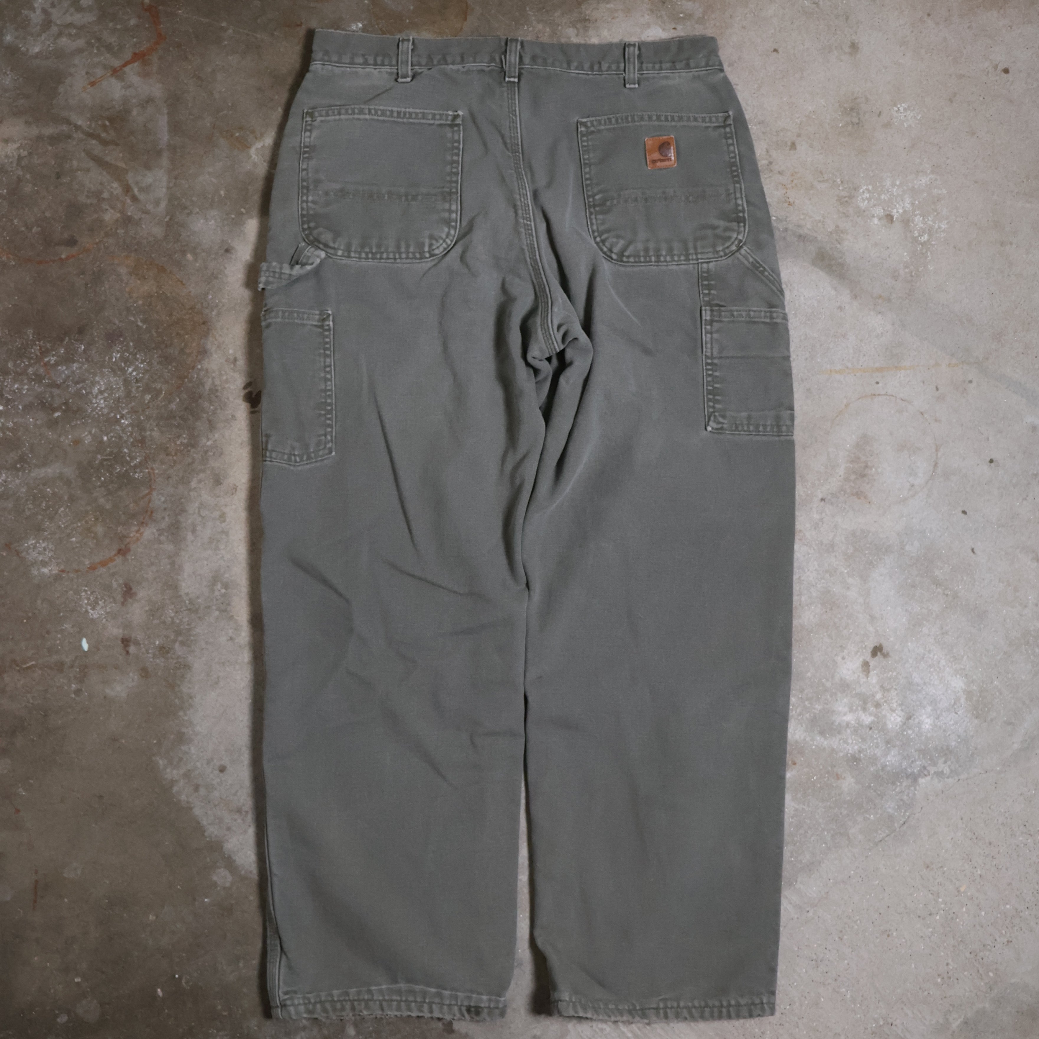 Green Carhartt Flannel Lined Canvas Carpenter Pants (34")