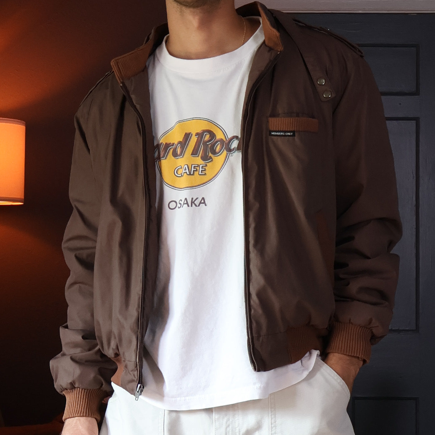 Brown Members Only Bomber Jacket 80s (XL)