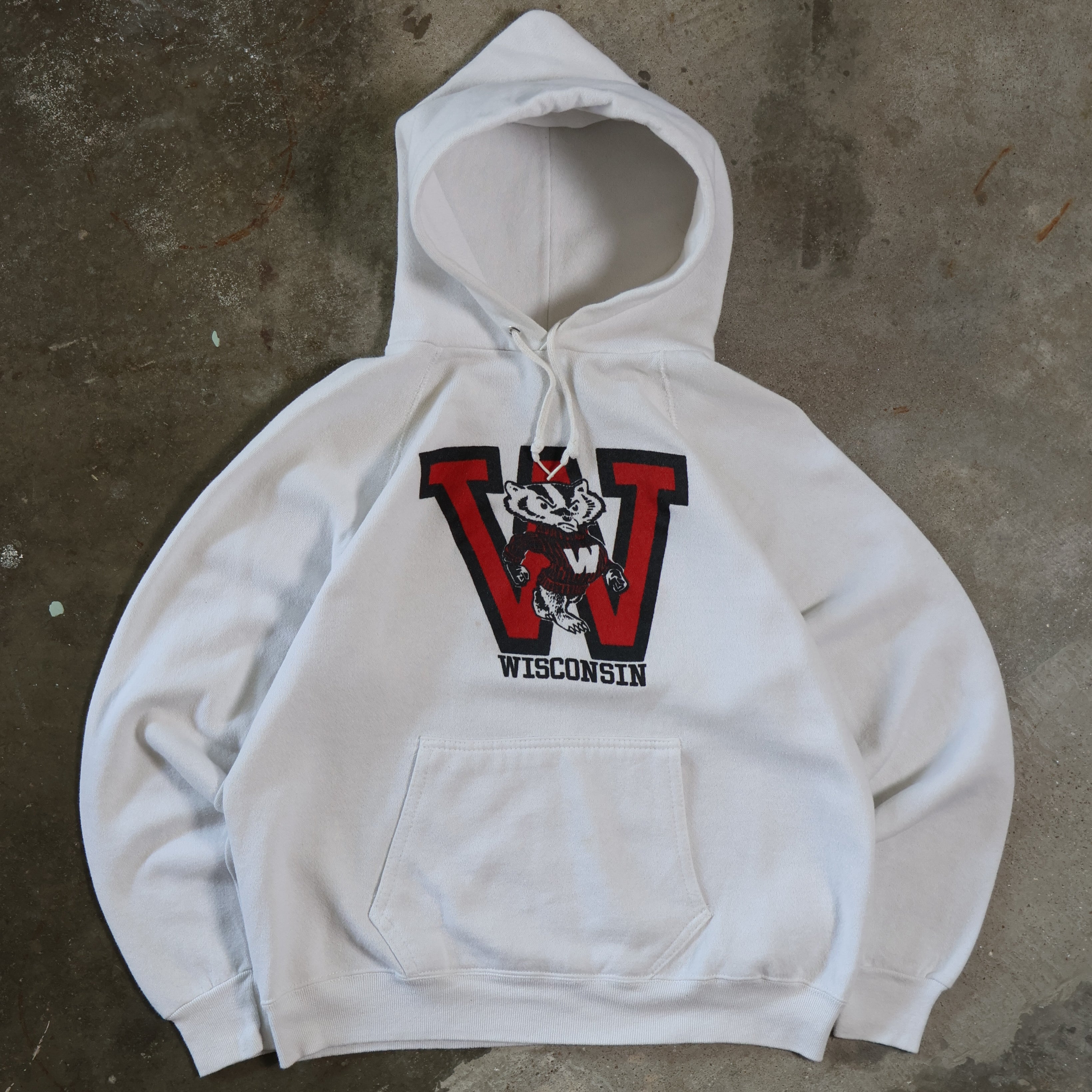 Wisconsin Badgers White Hoodie 80s (Medium)