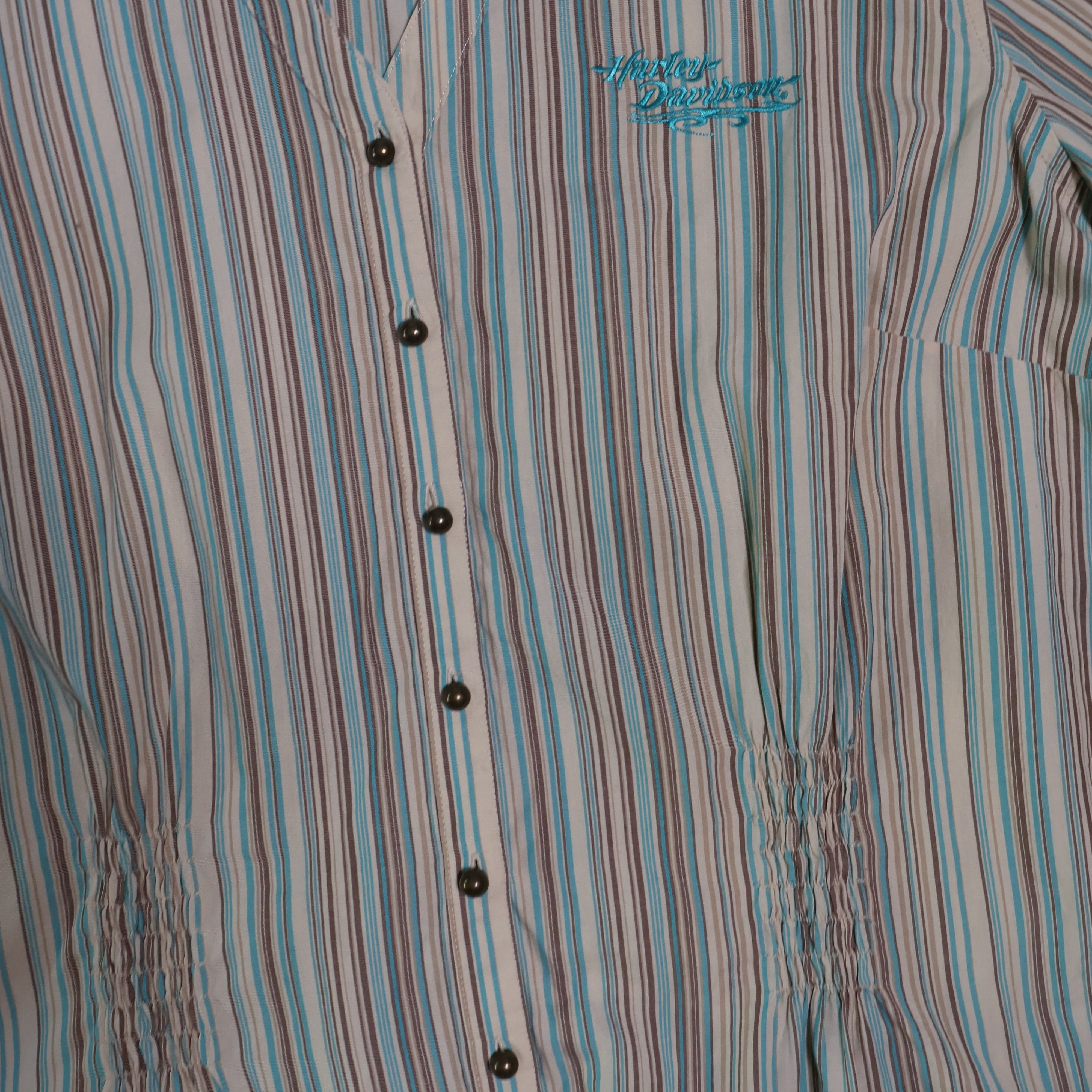 Harley Davidson Striped Button-Up T-Shirt 90s (Small)