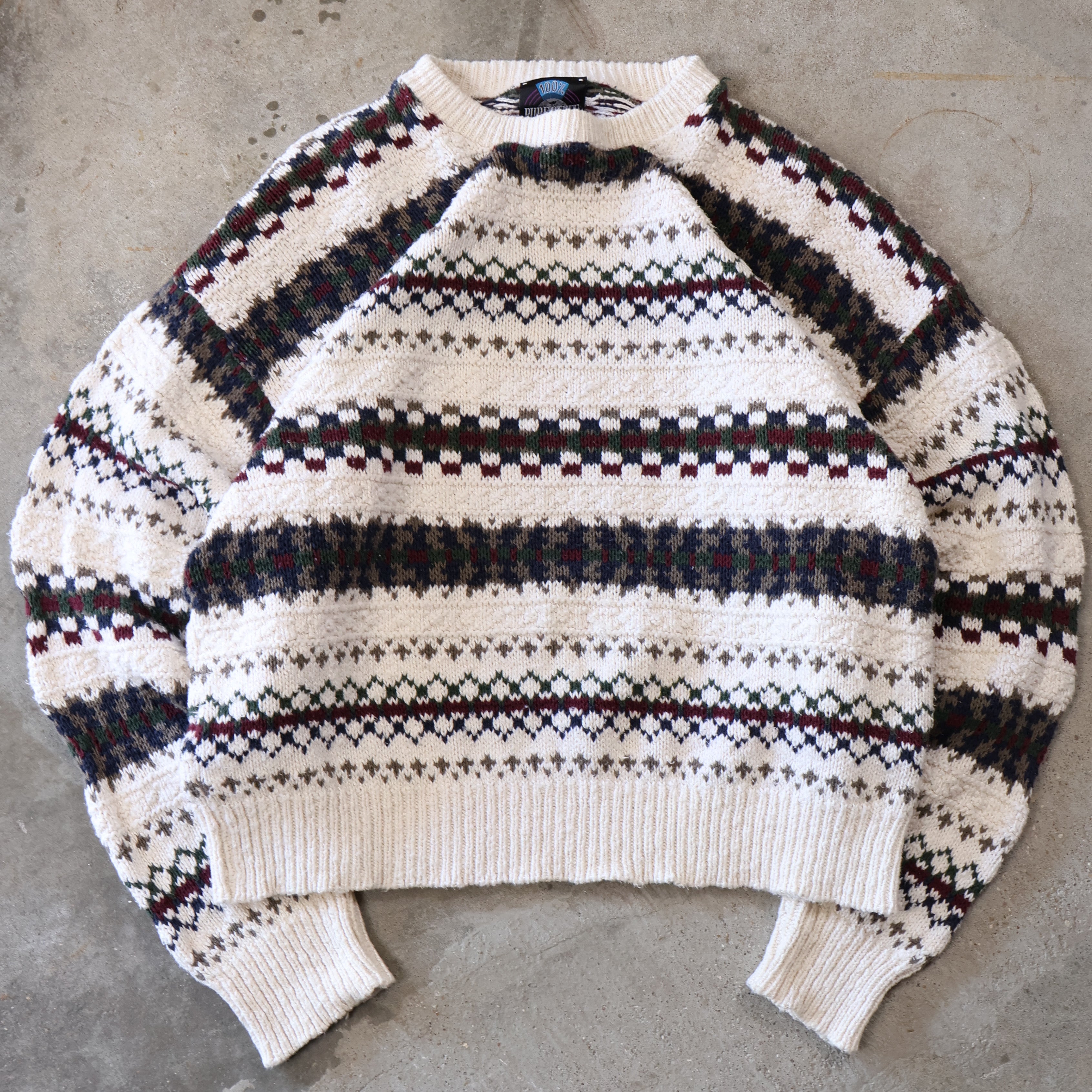 White Patterned Knit Sweater 90s (XL)