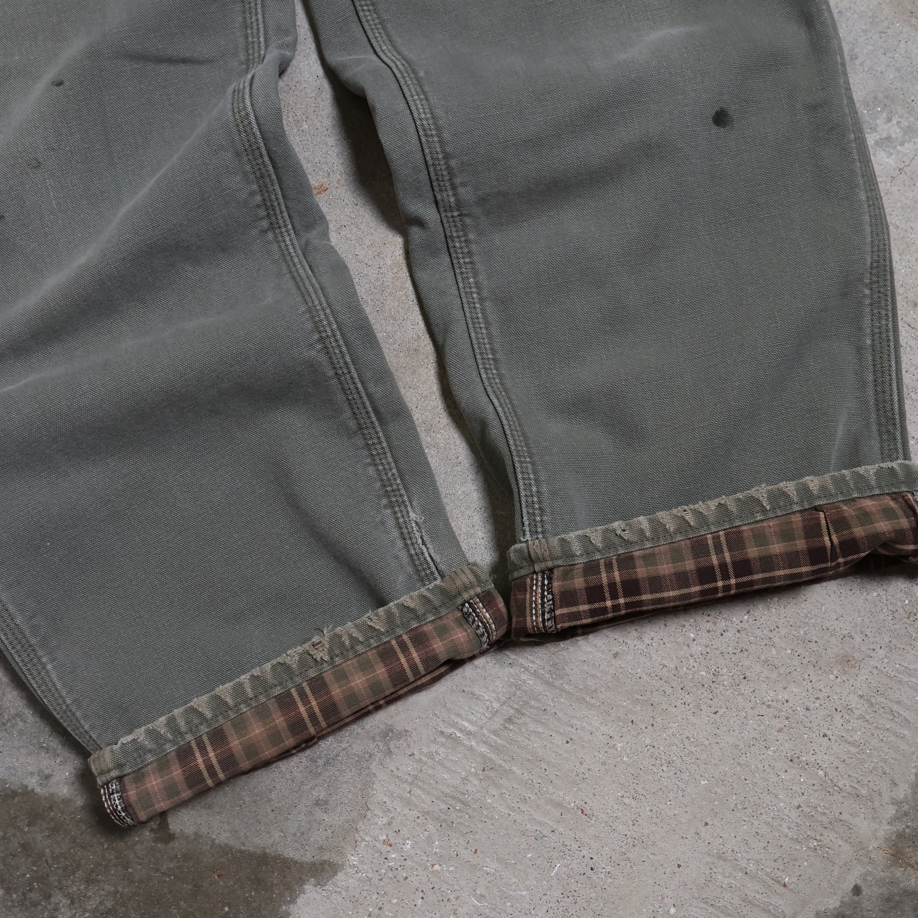 Green Carhartt Flannel Lined Canvas Carpenter Pants (34")