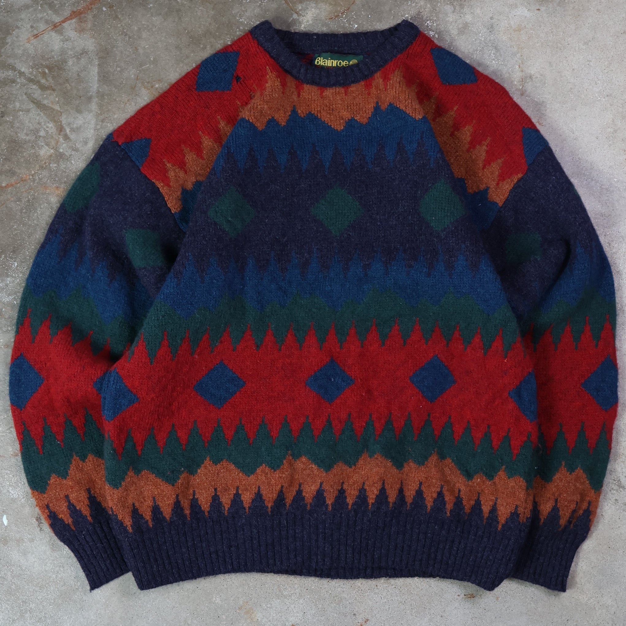 Multicolor Diagonals Knit Wool Sweater 90s (Medium)