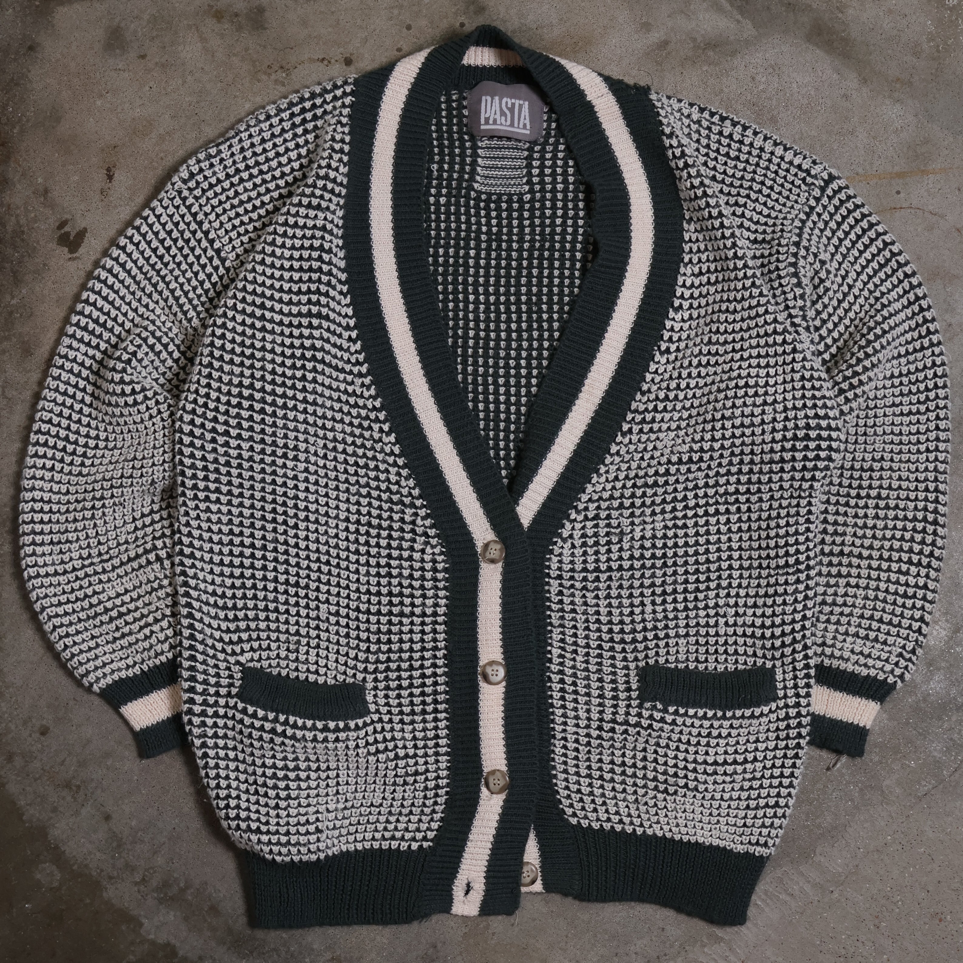 Green/White Chunky Knit Cardigan (Medium)