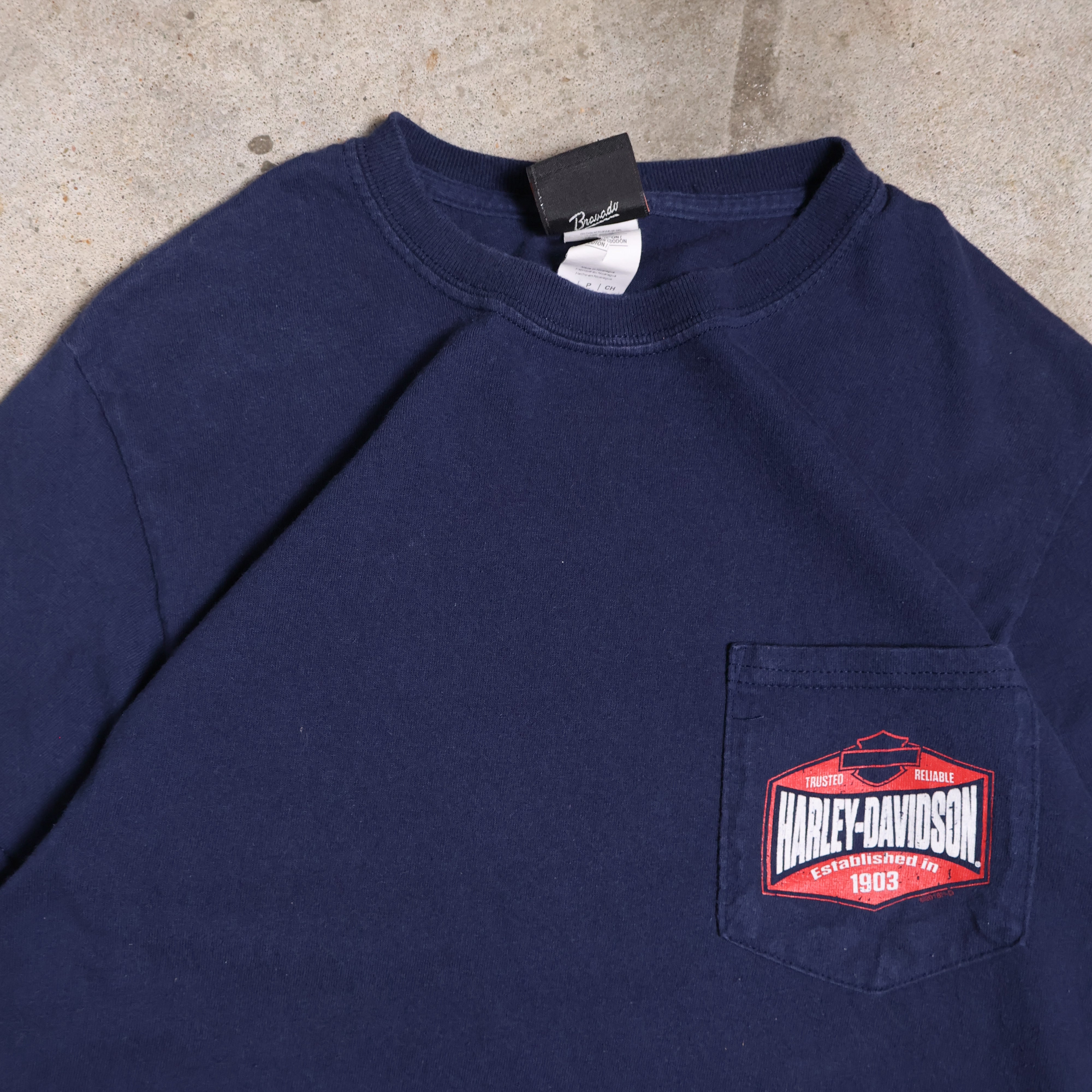 Navy Harley Davidson Pocket T-Shirt (Small)