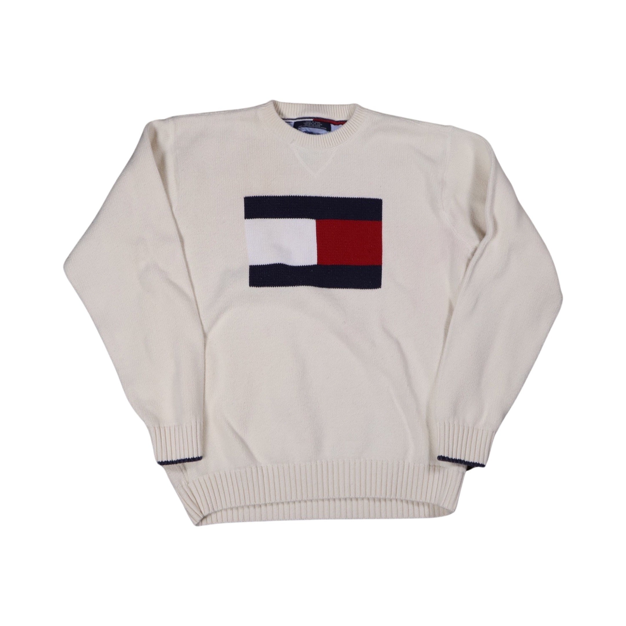 White Tommy Hilfiger Flag 90s Knit Sweater (Large)