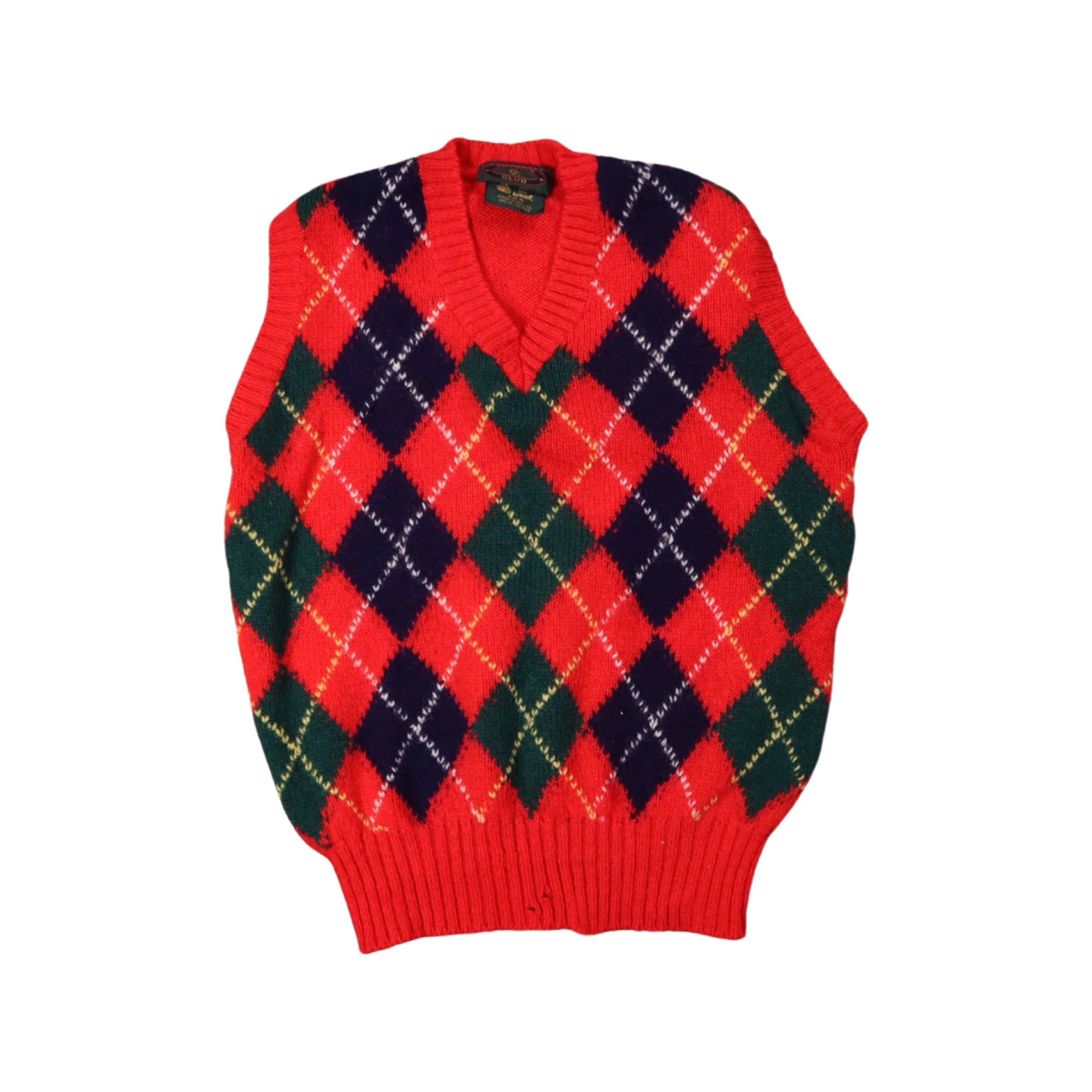 Red Argyle 90s Knit Sweater Vest (Small)